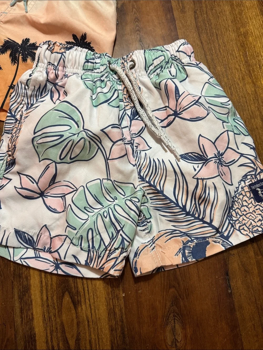 Lot of 2 - Boys Tropical Floral Swim Shorts - Peach & Mint